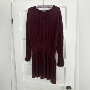 Chelsea28 Deep Burgundy Long Sleeve Smock Waist Crinkle Dress